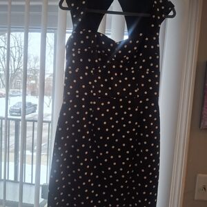 White House Black Market Backless Black Dress with White Polka Dots